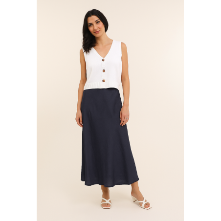 Jupe longue 100% lin marine - Matière noble 34.90€