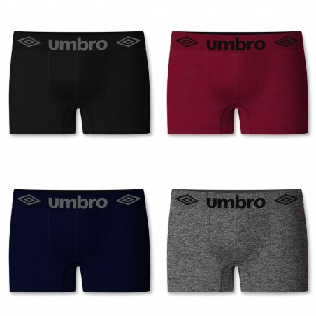 Pack 4 boxers UMBRO noir, rouge, marine et gris sans couture - Matière noble