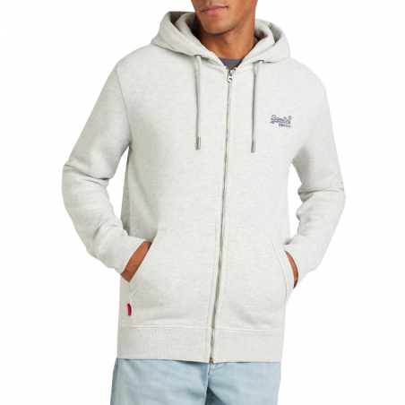 Sweat zippé à capuche SUPERDRY gris clair - Matière noble