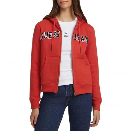 Sweat zippé femme GUESS Jeans, coloris rouge - Matière noble