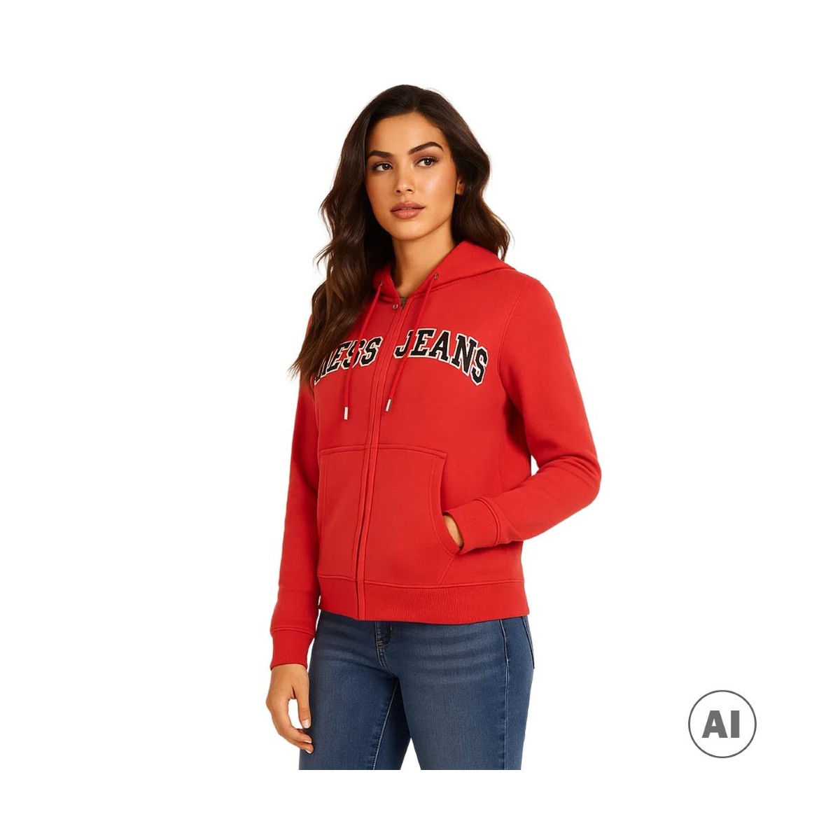 Sweat zippé femme GUESS Jeans, coloris rouge - Matière noble