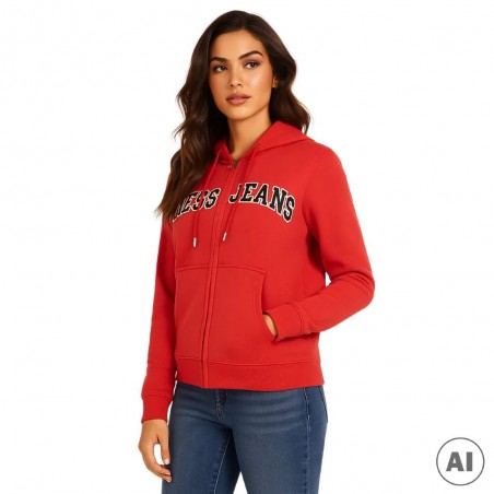 Sweat zippé femme GUESS Jeans, coloris rouge - Matière noble