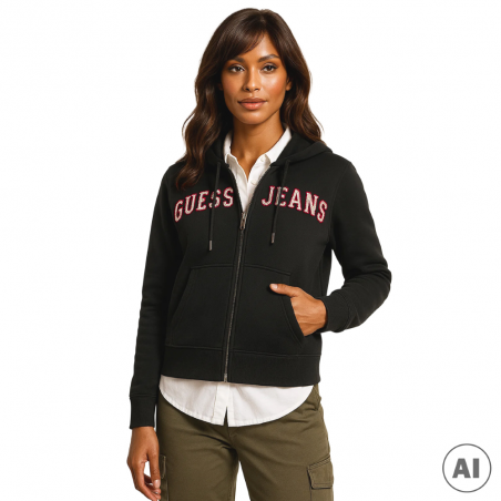 Sweat zippé femme GUESS Jeans, coloris noir - Matière noble