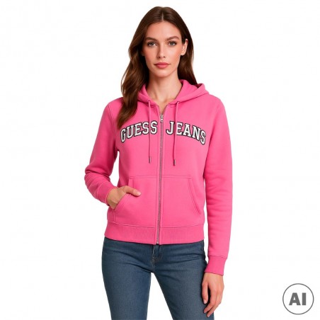 Sweat zippé femme GUESS Jeans, coloris rose- Matière noble