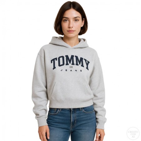 Sweat femme capuche TOMMY JEANS Varsity gris - Matière noble