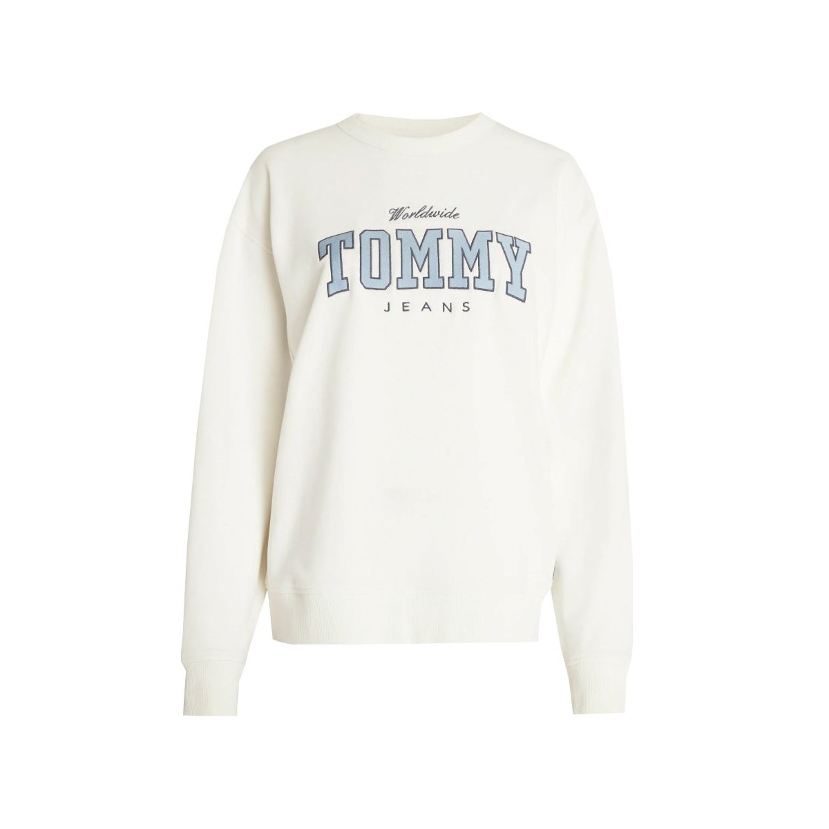 Sweat femme TOMMY JEANS Varsity Luxe écru /bleu - Matière noble