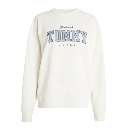 Sweat femme TOMMY JEANS Varsity Luxe écru /bleu - Matière noble