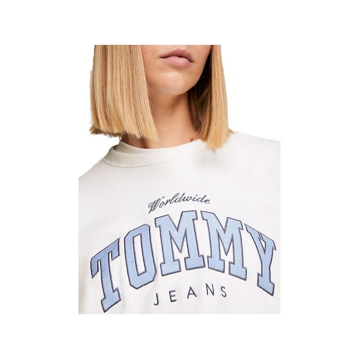 Sweat femme TOMMY JEANS Varsity Luxe écru /bleu - Matière noble