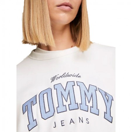 Sweat femme TOMMY JEANS Varsity Luxe écru /bleu - Matière noble