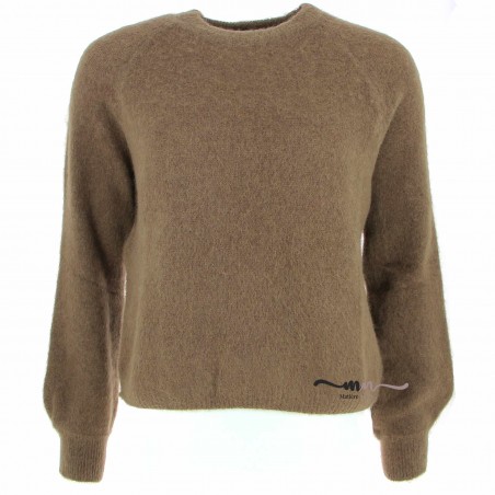 Pull femme 30% Alpaga et laine marron - Matière noble