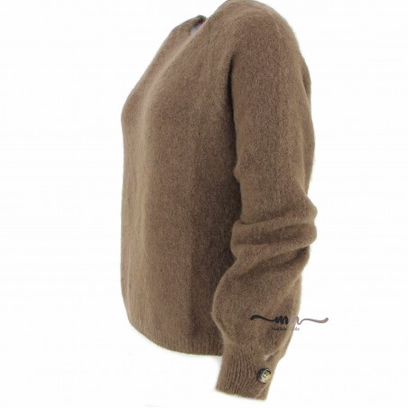 Pull femme 30% Alpaga et laine marron - Matière noble