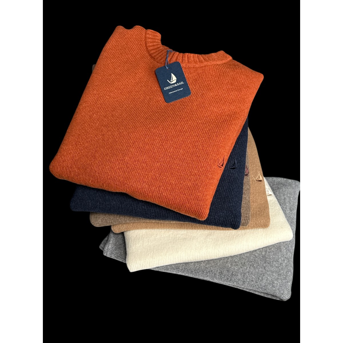 Pull homme GREEN & SAIL marron 80% laine - Matière noble