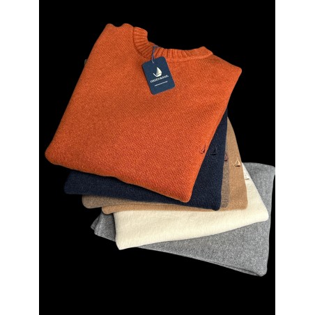 Pull homme GREEN & SAIL marron 80% laine - Matière noble