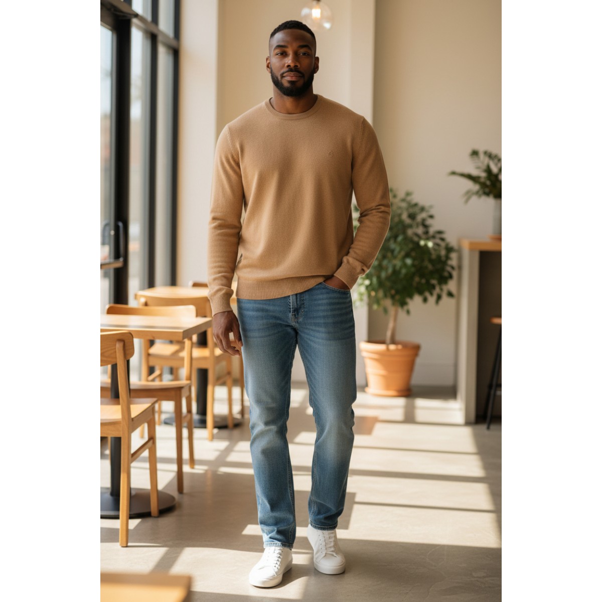 Pull homme GREEN & SAIL Camel 80% laine - Matière noble