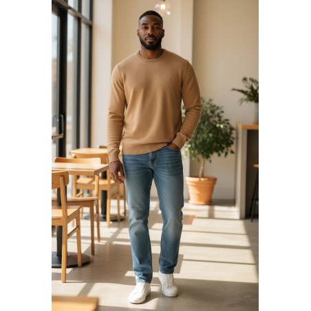Pull homme GREEN & SAIL Camel 80% laine - Matière noble