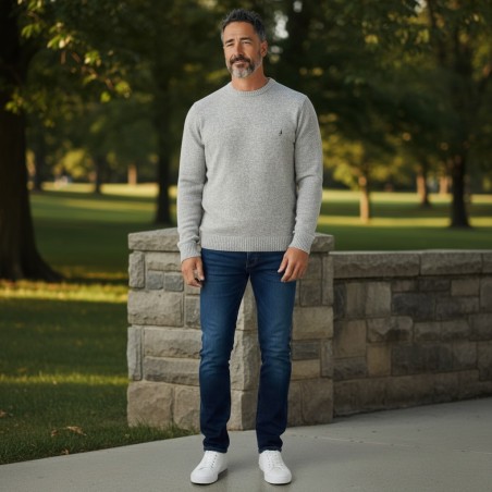 Pull homme GREEN & SAIL gris 80% laine - Matière noble