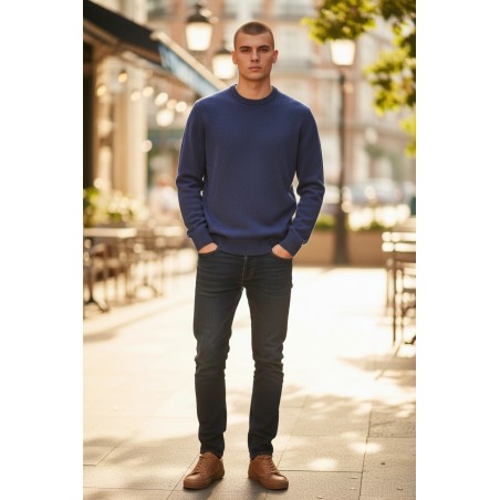 Pull homme GREEN & SAIL marine 80% laine - Matière noble