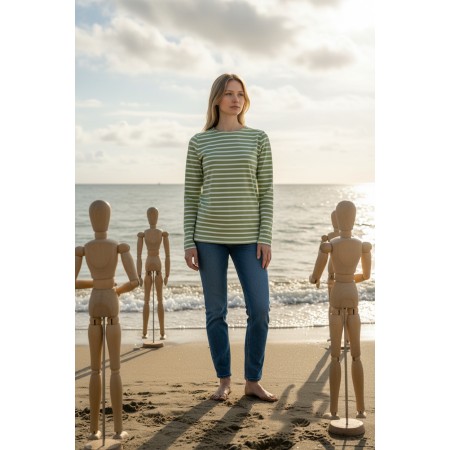 MARINIERE FEMME VERT/ECRU