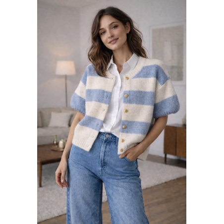 Gilet femme  Myosotis, manches courtes - Matière noble