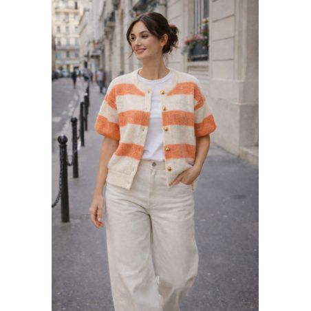 Gilet femme, 10% laine, manches courtes - Matière noble