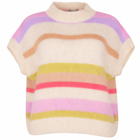 Pull sans manches mohair rayures pastel - Matière noble