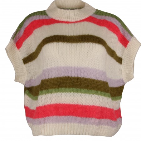Pull sans manches mohair rayures - Matière noble