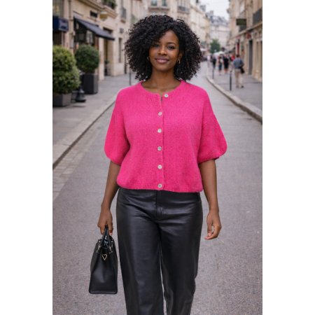 GILET MANCHES COURTES FUCHSIA