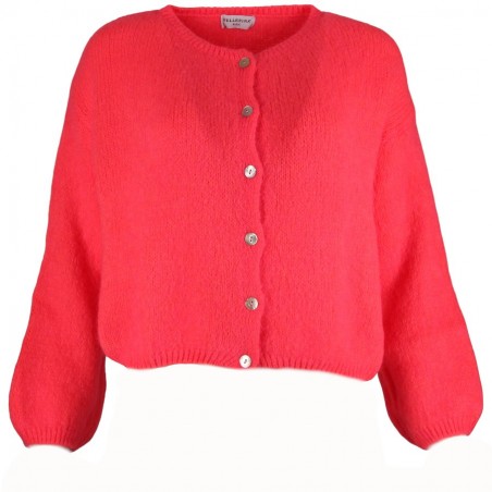 Gilet manches longues kid mohair, rose orangé - Matière noble