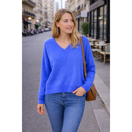 PULL 30% ALPAGA COL V BLEU