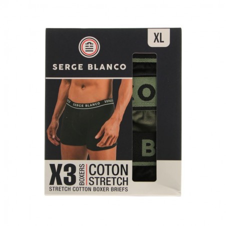 Pack 3 boxers Serge Blanco noir/kaki, Certifié OEKO-TEX - Matière noble