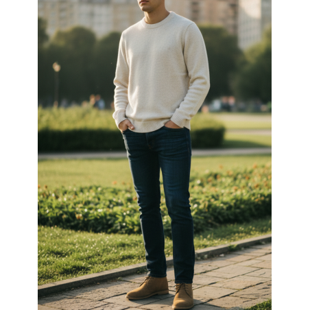 Pull homme GREEN & SAIL écru 80% laine - Matière noble