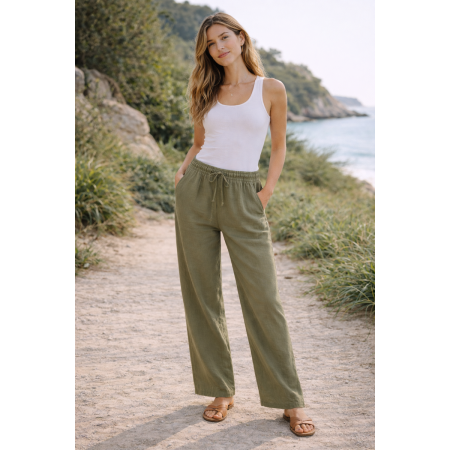 PANTALON LARGE 100% LIN...