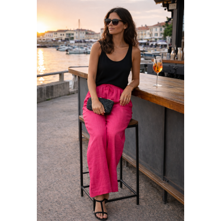 PANTALON LARGE 100% LIN...