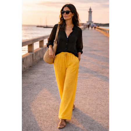 PANTALON LARGE 100% LIN...