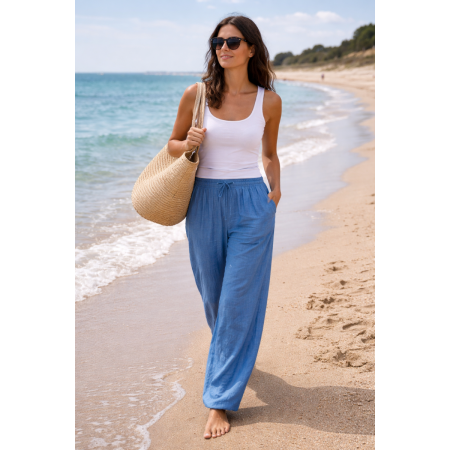 PANTALON LARGE 100% LIN...