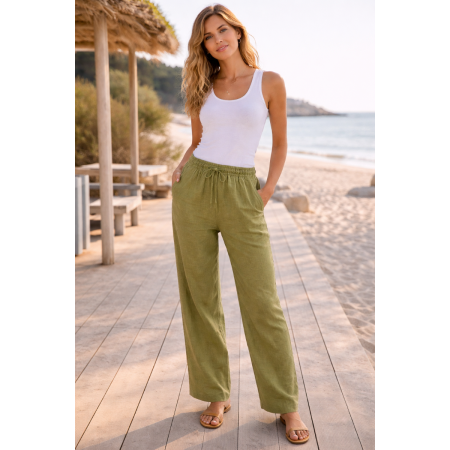 PANTALON LARGE 100% LIN...