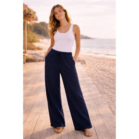 PANTALON LARGE 100% LIN...