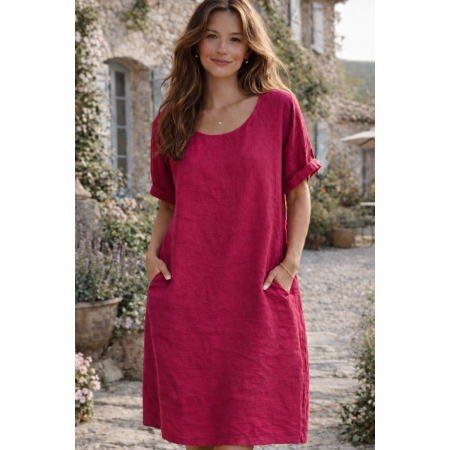 ROBE 100% LIN NATUREL FUCHSIA
