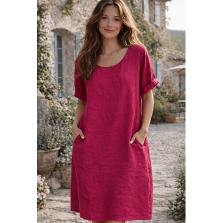 Robe 100% lin Vegan  fuchsia- Matière noble