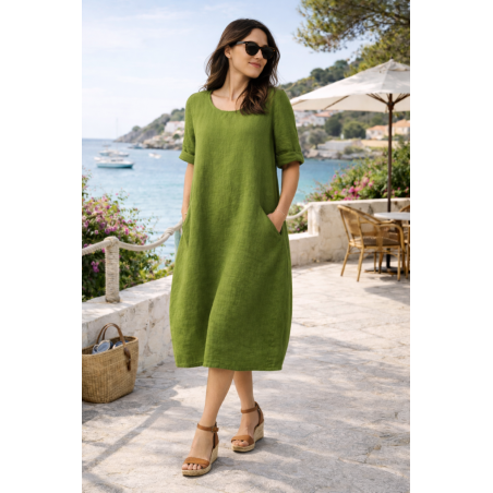 Robe 100% lin Vegan  olive - Matière noble