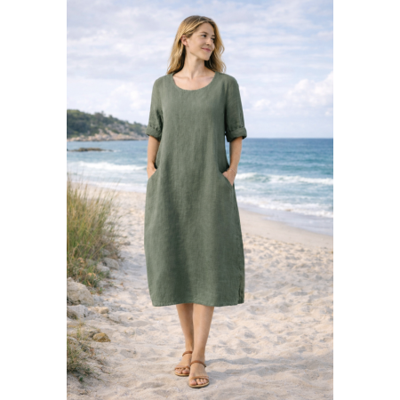 ROBE 100% LIN NATUREL KAKI