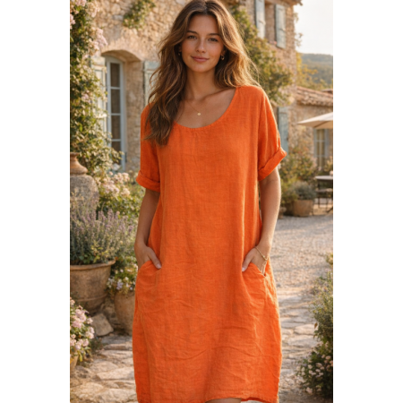 ROBE 100% LIN NATUREL ORANGE