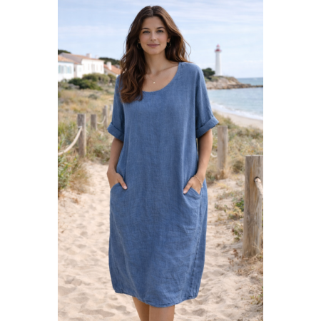 ROBE 100% LIN NATUREL BLEU...