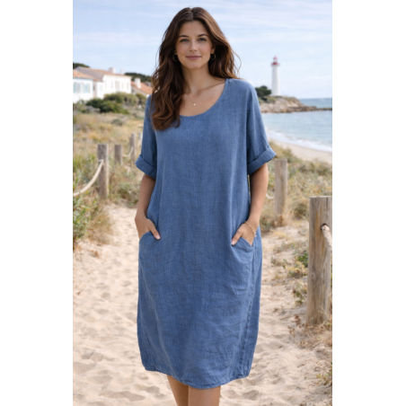 Robe 100% lin Vegan  bleu jean - Matière noble