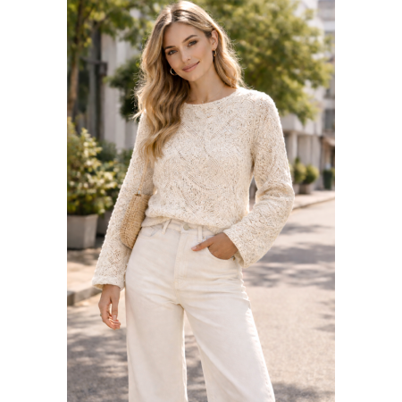 PULL COURT CROCHET ECRU