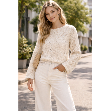 Pull femme crochet écru - Matière noble