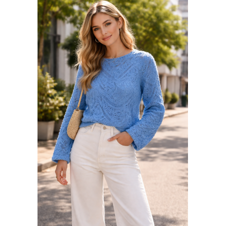 Pull femme crochet écru - Matière noble