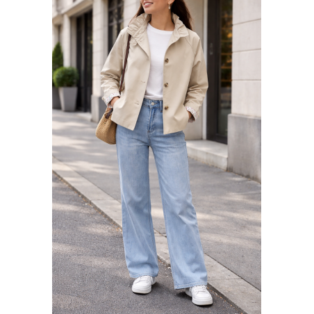 Trench court femme, col victorien, beige - Matière noble