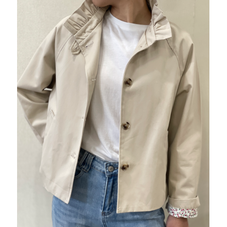Trench court femme, col victorien, beige - Matière noble