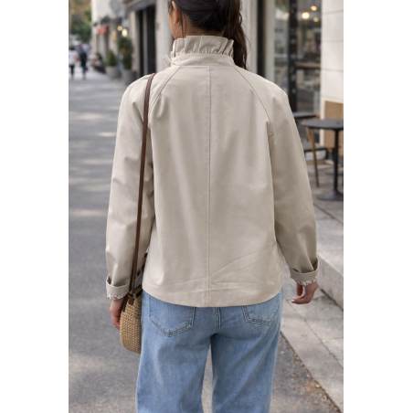 Trench court femme, col victorien, beige - Matière noble